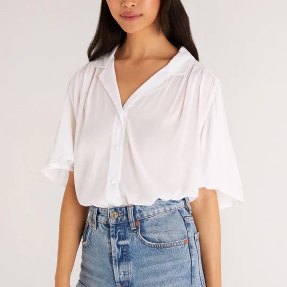 - Zena Flutter Sleeve Button Up Top - Picture 1 of 6